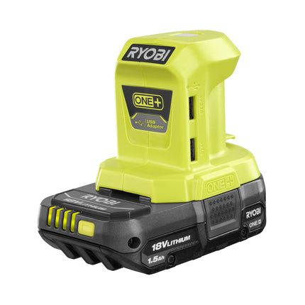 RYOBI Kit Bateria 18V 1.5Ah, cargado y Power Bank USB P743GCSB