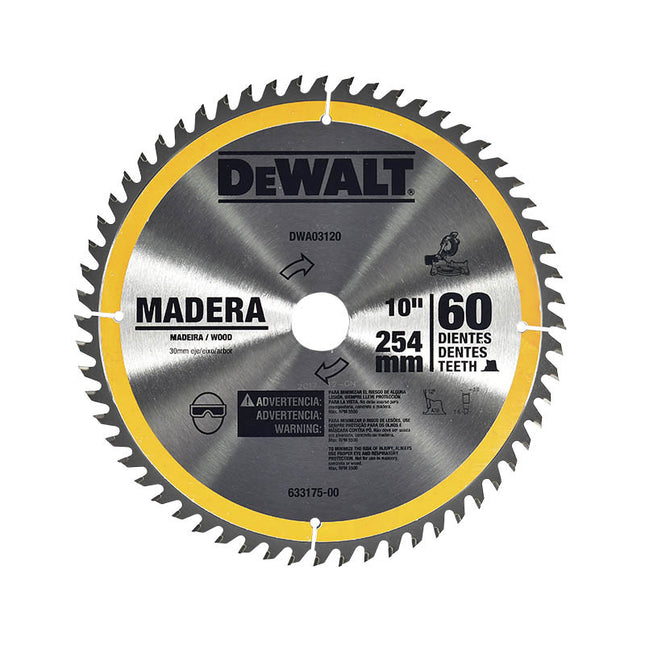 DEWALT Disco para madera de 10", 60 dientes de carburo, 5/8 y 3/4 DWA03120