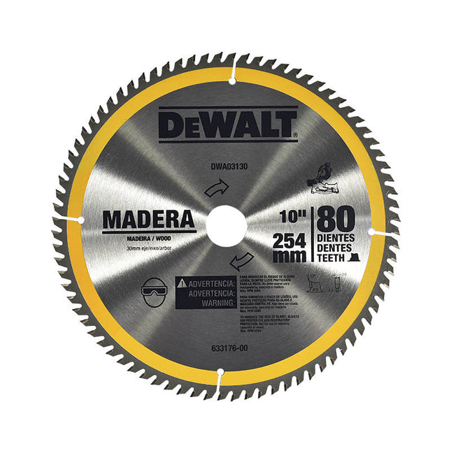 DEWALT Disco para madera, 10", 80 dientes, eje 30mm DWA03130