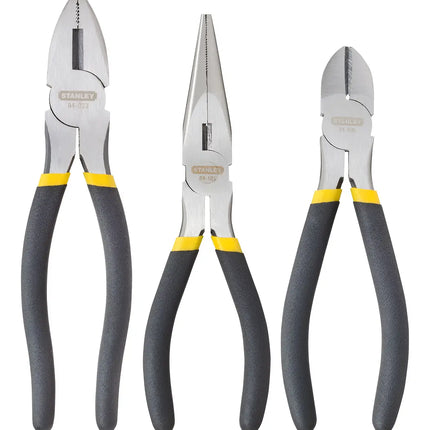 STANLEY UEGO DE 3 ALICATES P/ELECTRICISTA, ALICATE DE 8 PULG, PUNTA LARGA DE 6 PULG, CORTE DIAGONAL DE 6 PULG 90-162