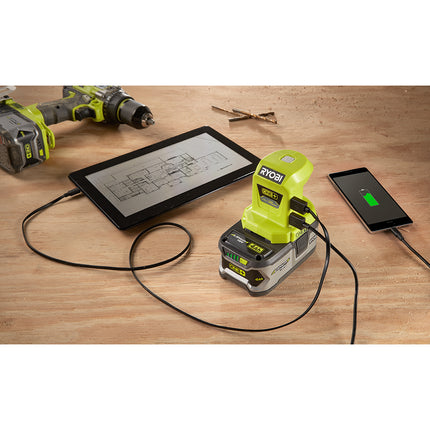 RYOBI Kit Bateria 18V 1.5Ah, cargado y Power Bank USB P743GCSB