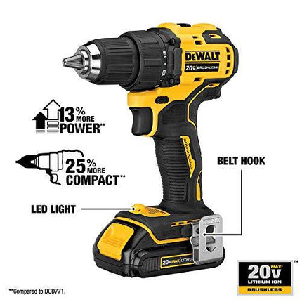 DEWALT Taladro inalámbrico ATOMIC 20v MAX BRUSHLESS de 1/2", 2 velocidades DCD708B SOLO HERRAMIENTA