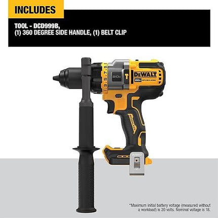 DEWALT Taladro percutor/destornillador inalámbrico 20V MAX de 1/2" DCD999B (SOLO HERRAMIENTA)