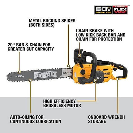 DEWALT Motosierra inalámbrica 60V MAX. Espada de 20 pulgadas DCCS677Y1