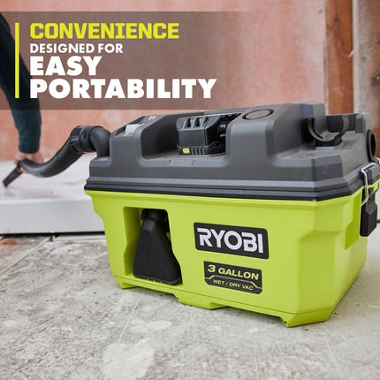 RYOBI Aspiradora Inalámbrica Mojado/Seco de 3 Galones ONE+ 18V