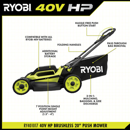 RYOBI Podadora de empuje de 20" Motor Brushless, 40V HP RY401170
