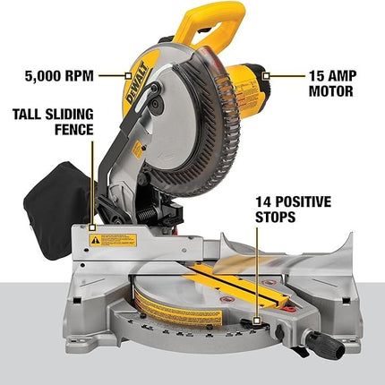 DEWALT Sierra Ingletadora de 10 pulgadas, 15 Amp. 5000RPM, 1600W DWS713