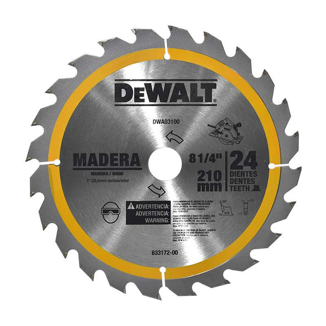 DEWALT Disco de carburo para madera, 8 1/4, eje de 1" y adaptador de 5/8, 24 dientes
