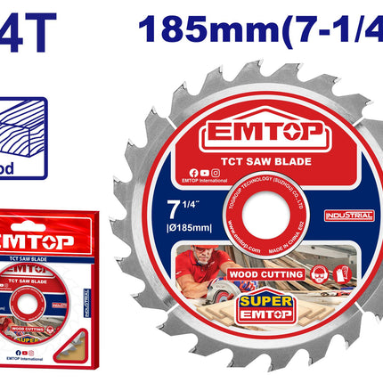 DISCO DE SIERRA, 7-1/4 PULG PARA MADERA. MARCA EMTOP  [ETCT1185112]