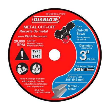Diablo Discos de corte abrasivos para metal de 3" (Paquete de 5 unidades)