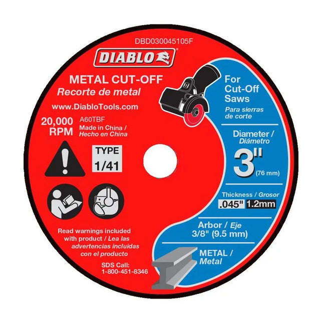 Diablo Discos de corte abrasivos para metal de 3" (Paquete de 5 unidades)