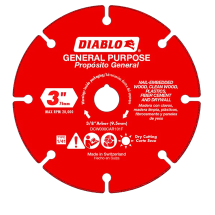 Disco Diablo de corte de 3" con grano de carburo para materiales múltiples.