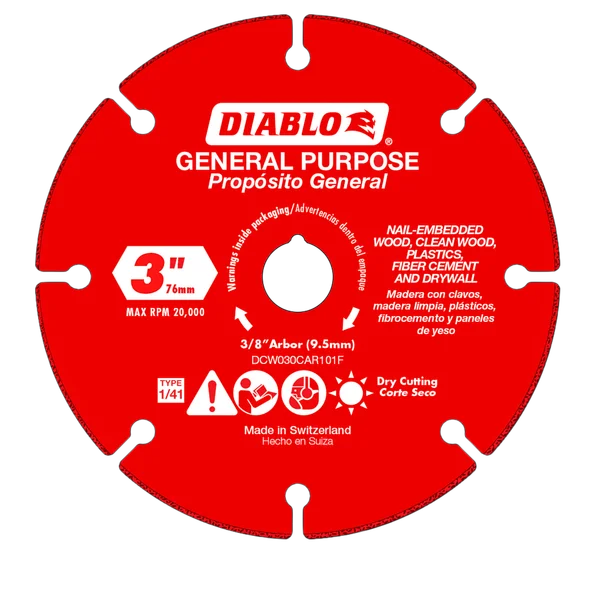 Disco Diablo de corte de 3" con grano de carburo para materiales múltiples.